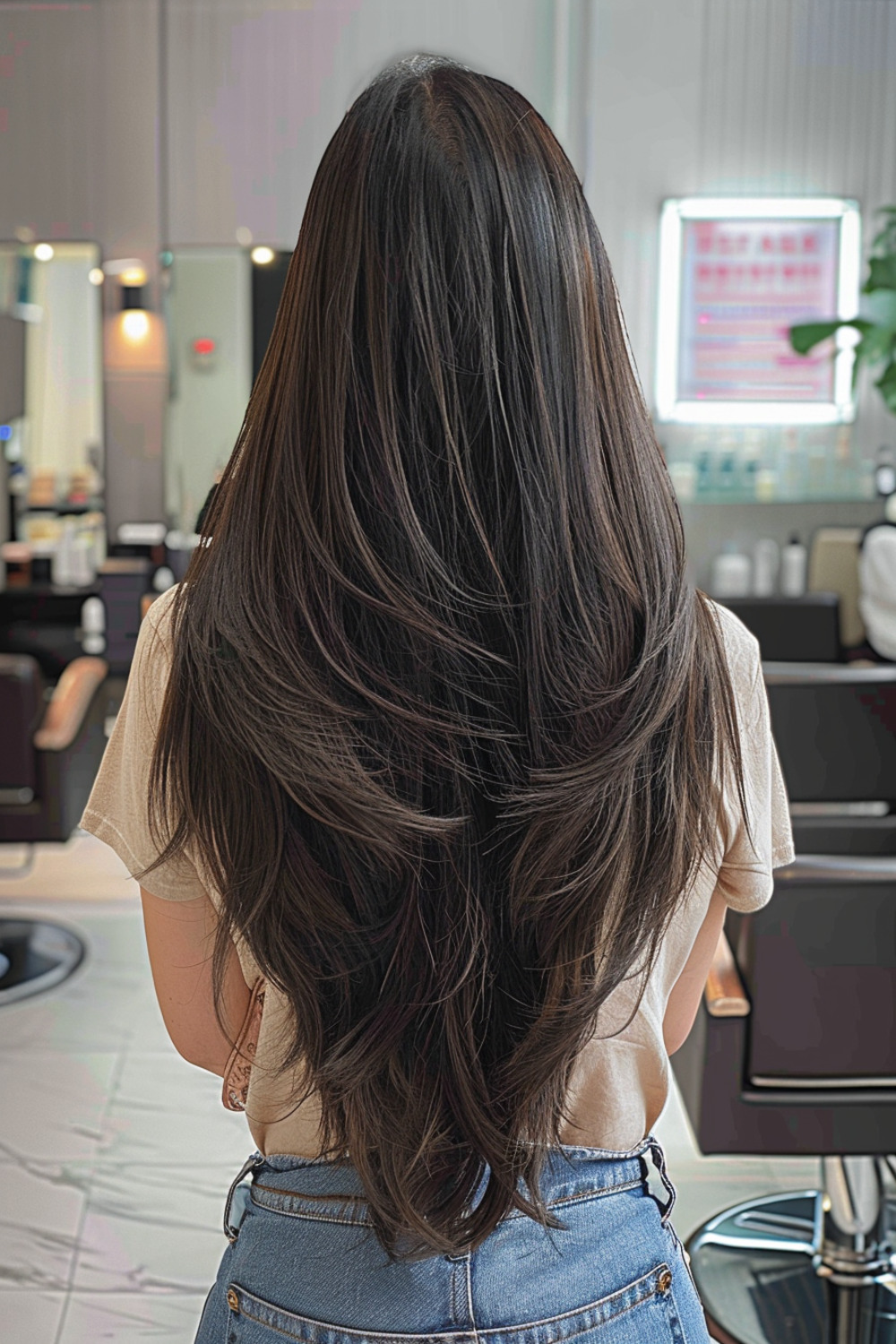 Layered v-cut for thick hair