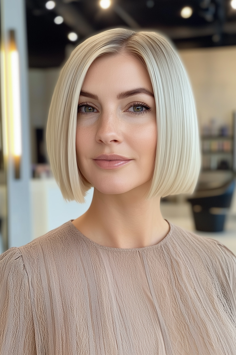 Light blonde bob with blunt ends