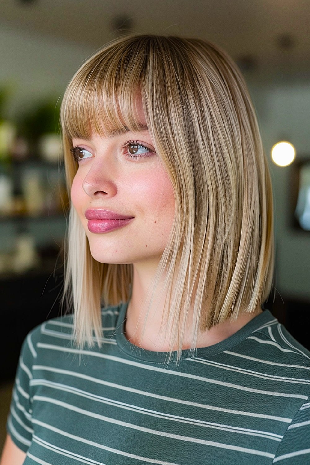 Long bob with bangs and highlights
