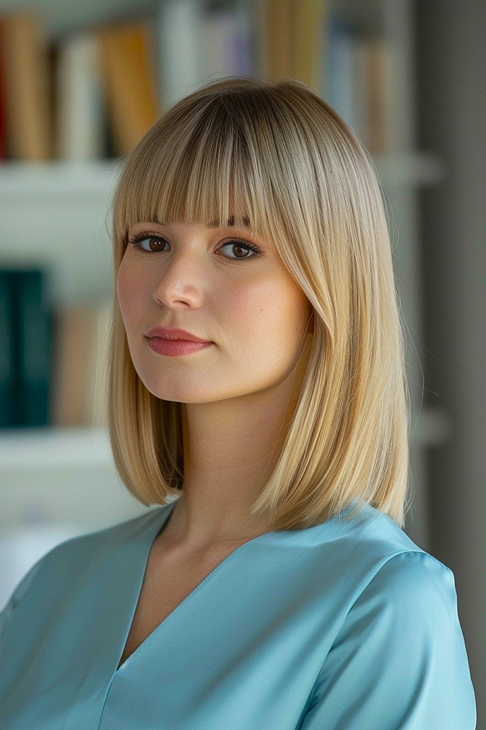 Long blonde bob with bangs