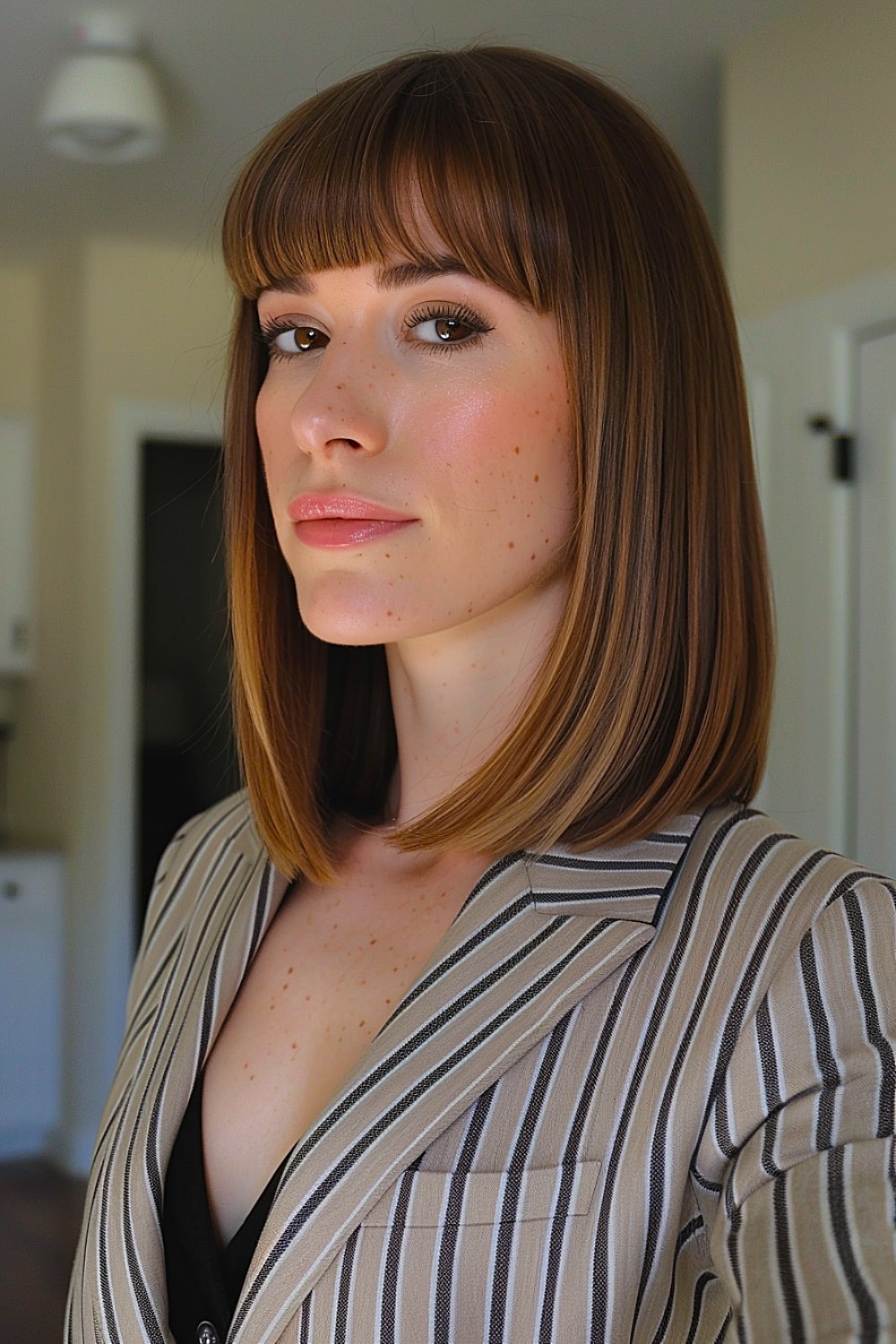 Long brunette bob with bangs
