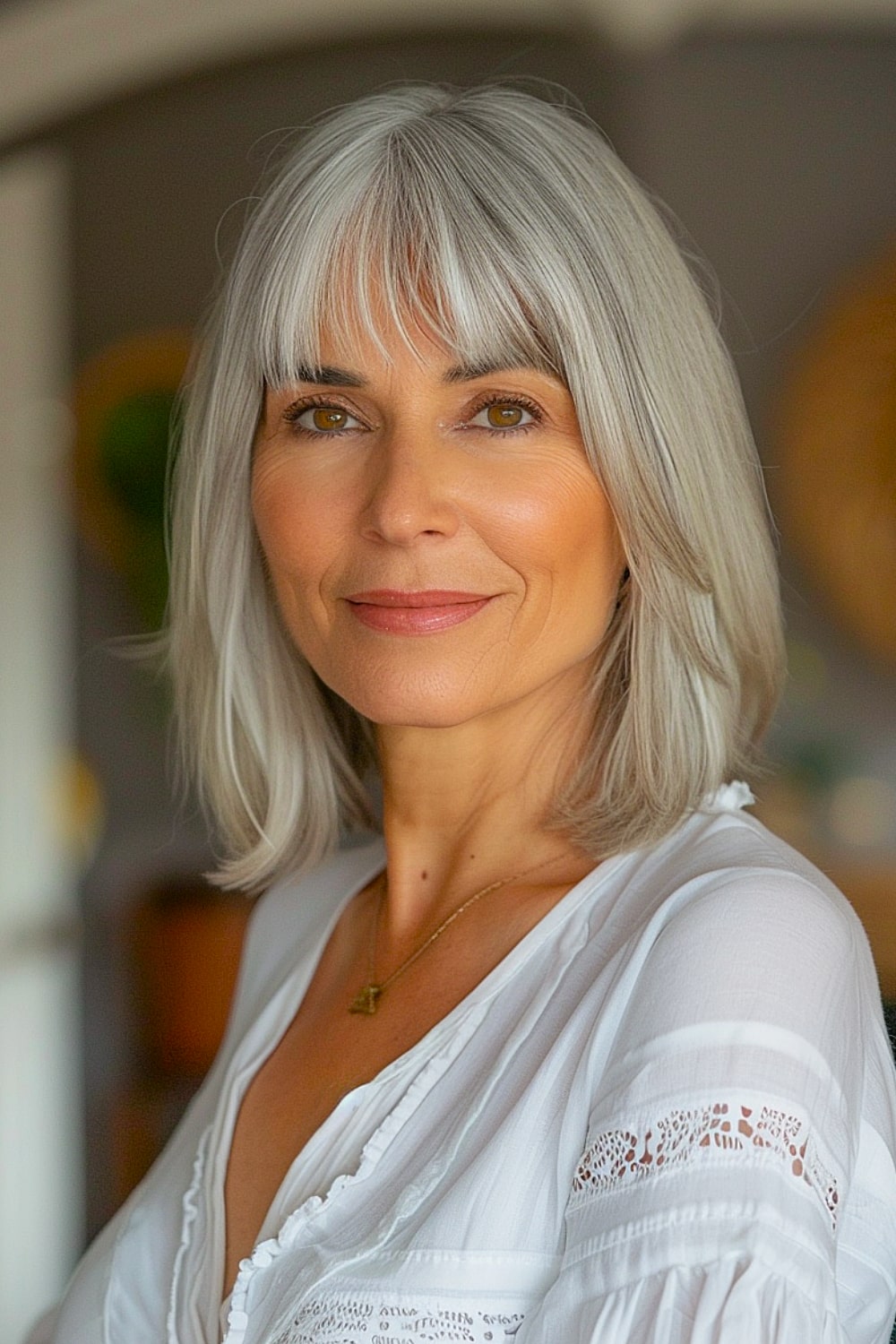 Long bob with bangs for women over 50