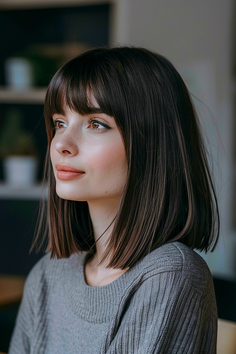 Long bob with bangs for straight thick hair
