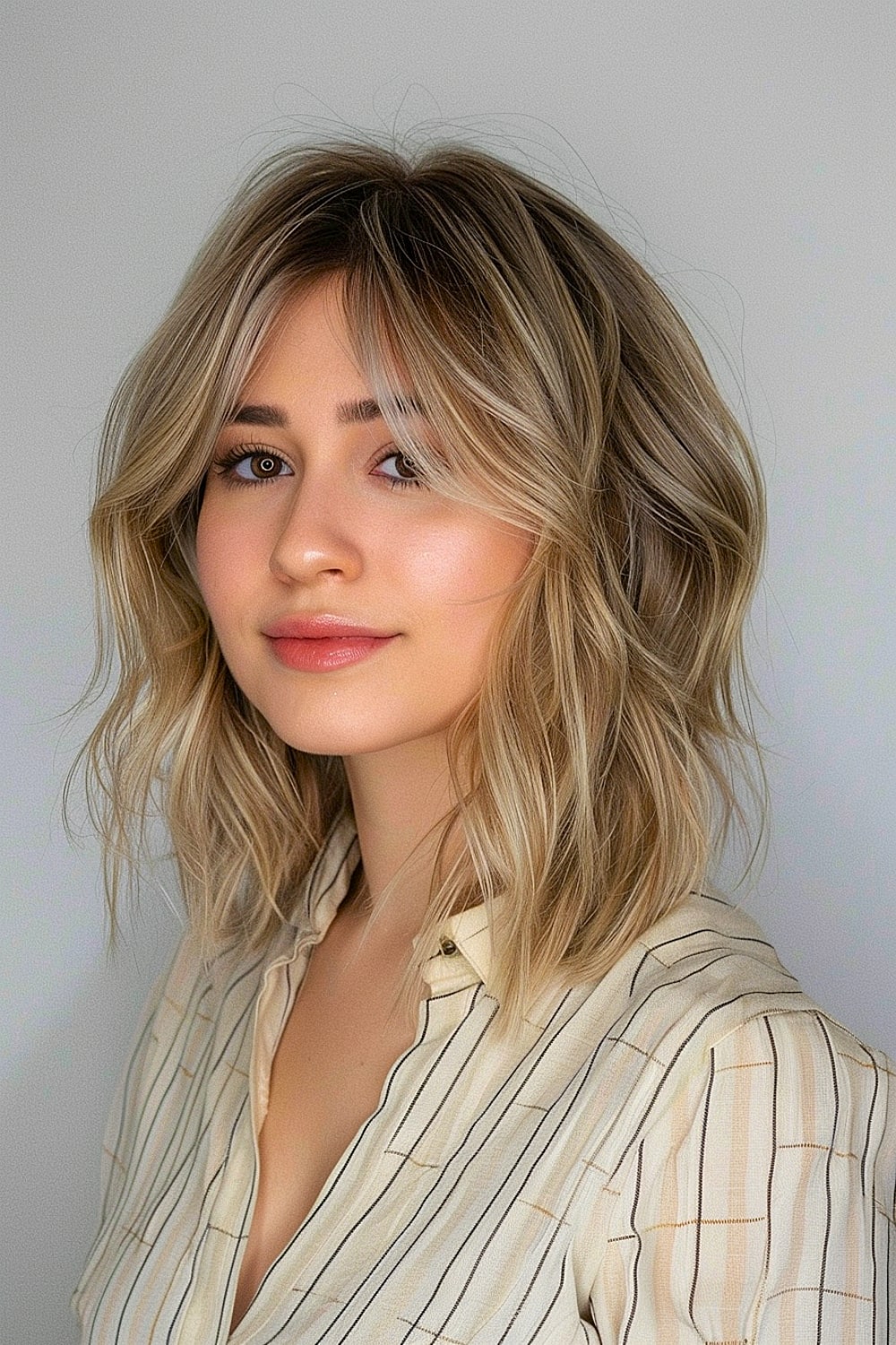 Long bob with curtain bangs