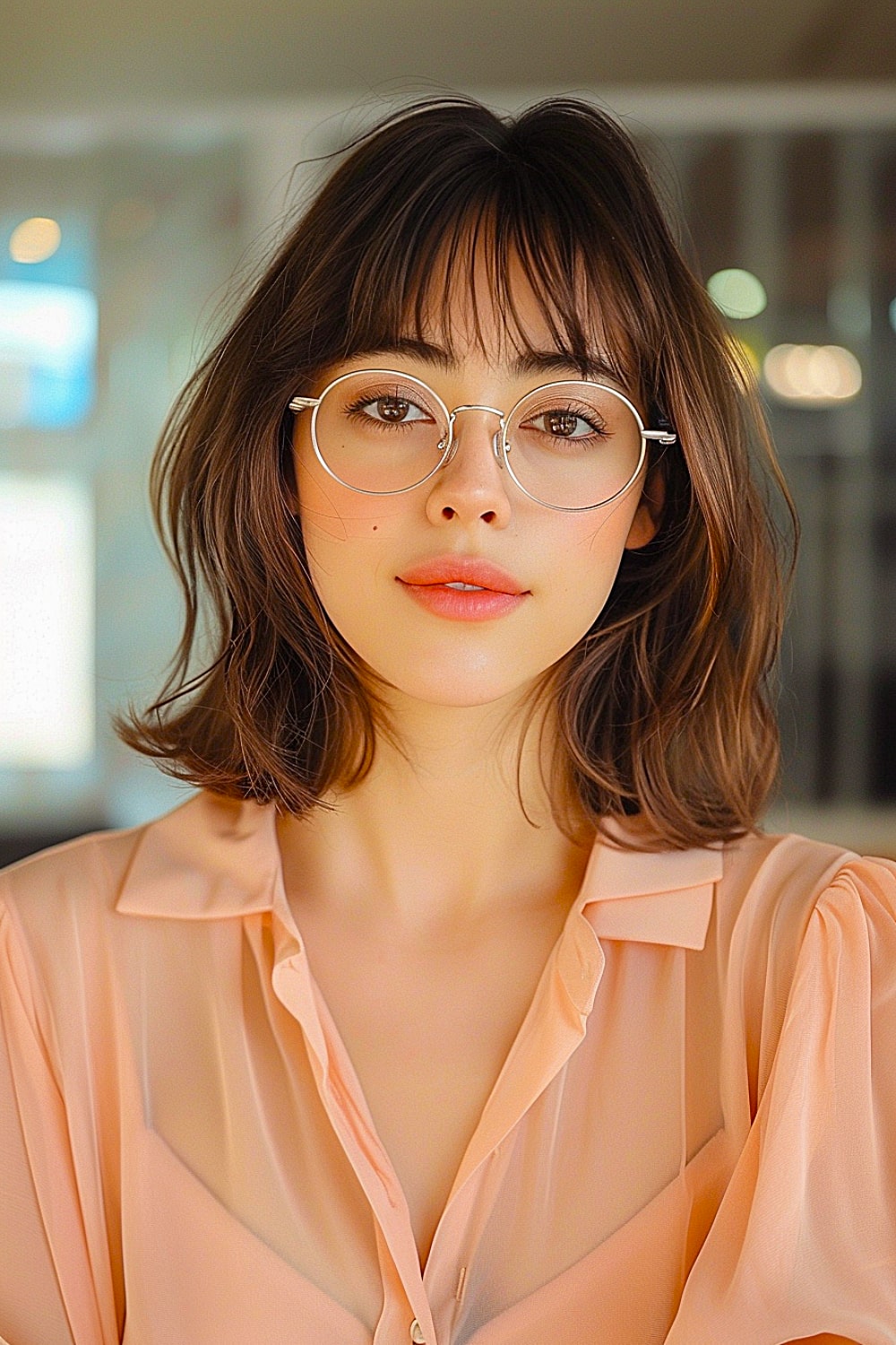 Long bob with bangs for women with glasses