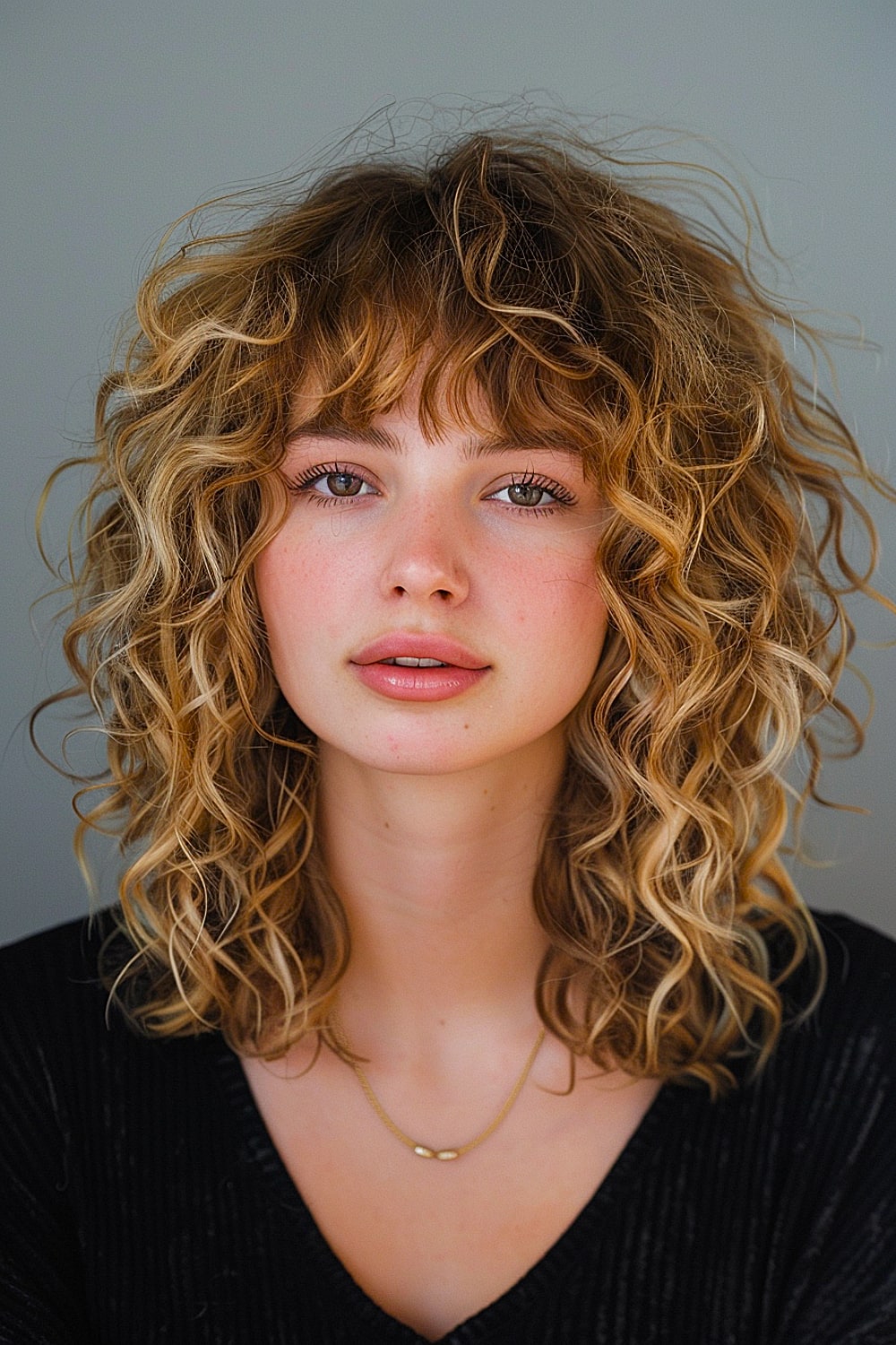 Long curly bob with bangs