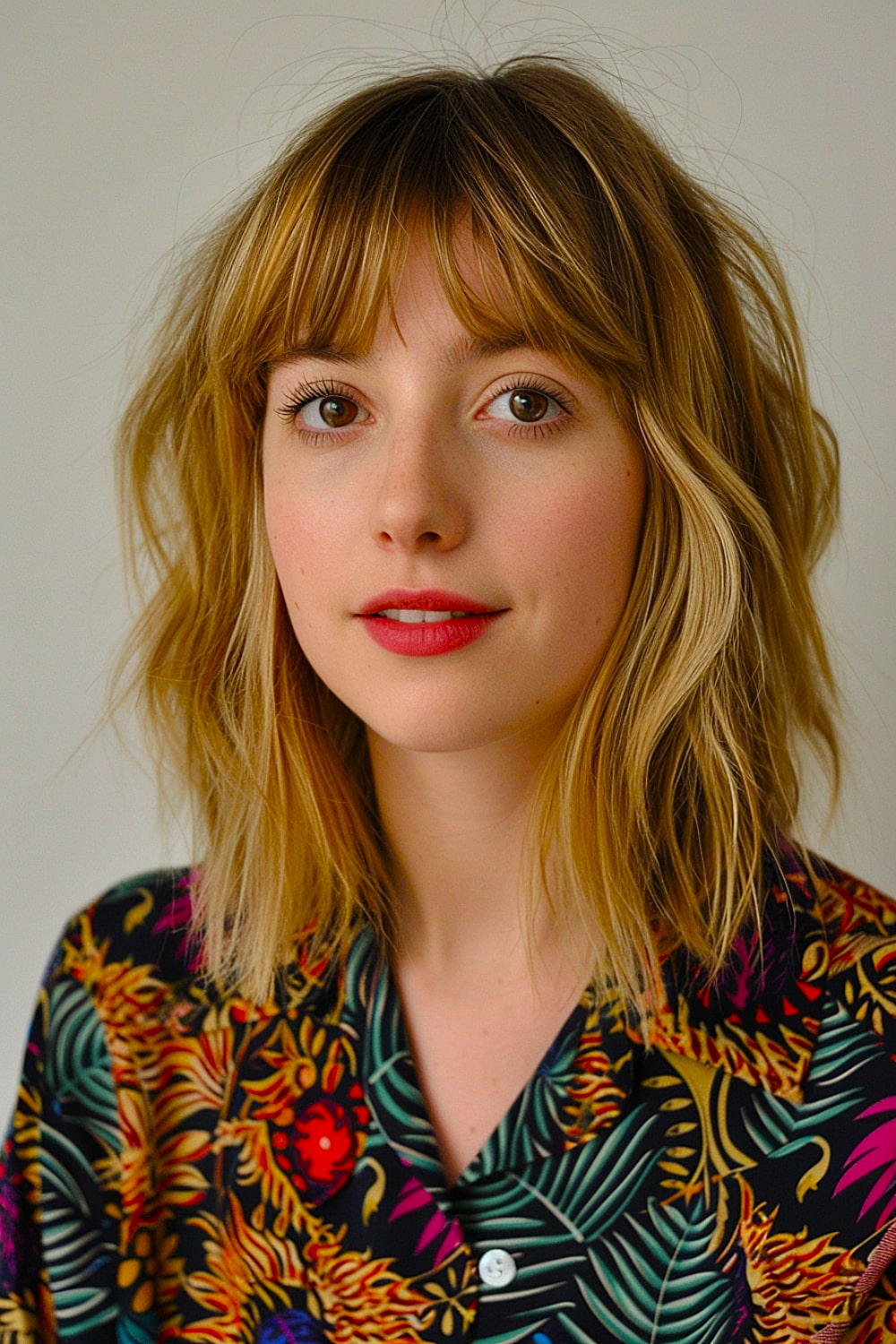 Long bob with bangs for long faces