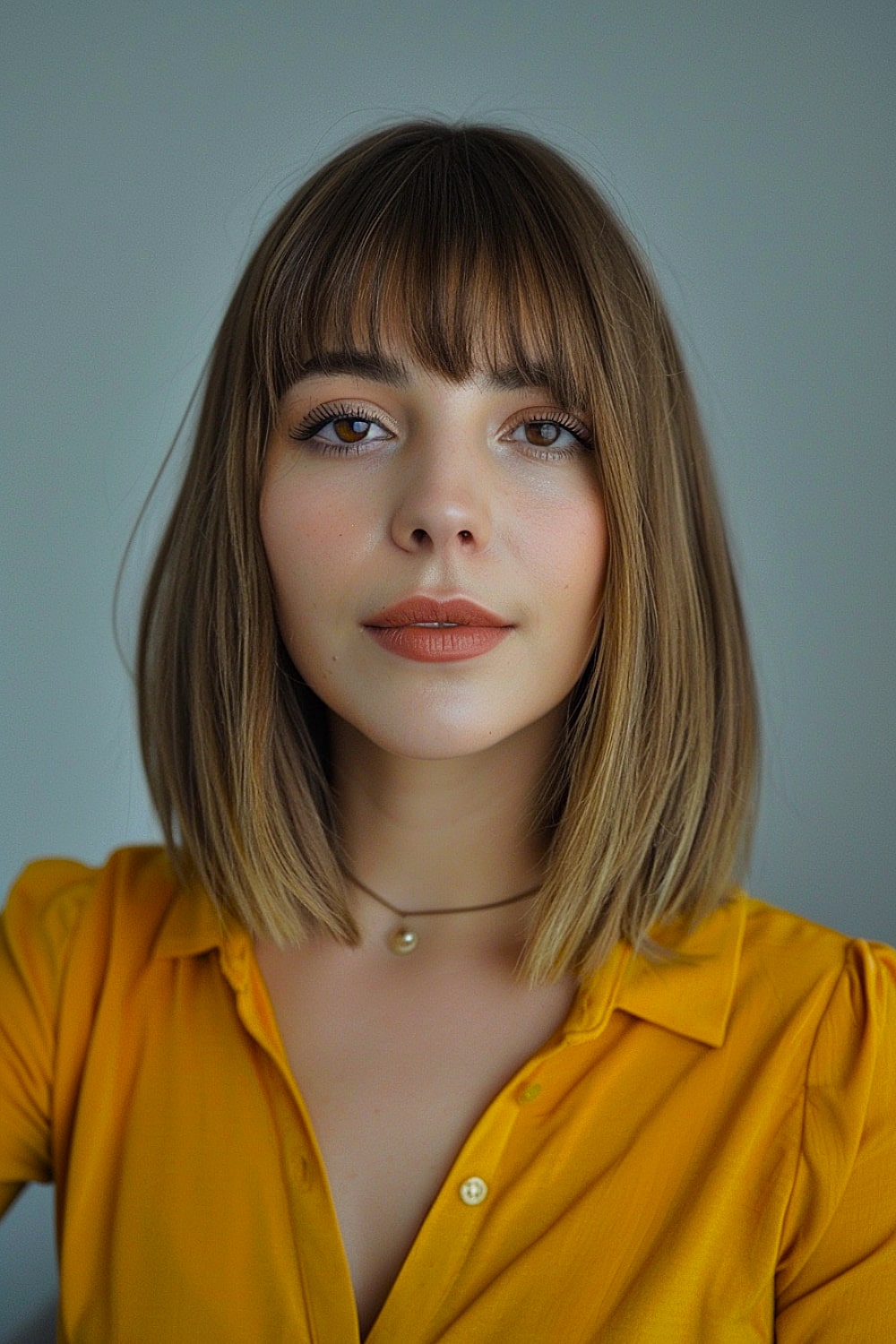 Long bob with bangs for oval faces
