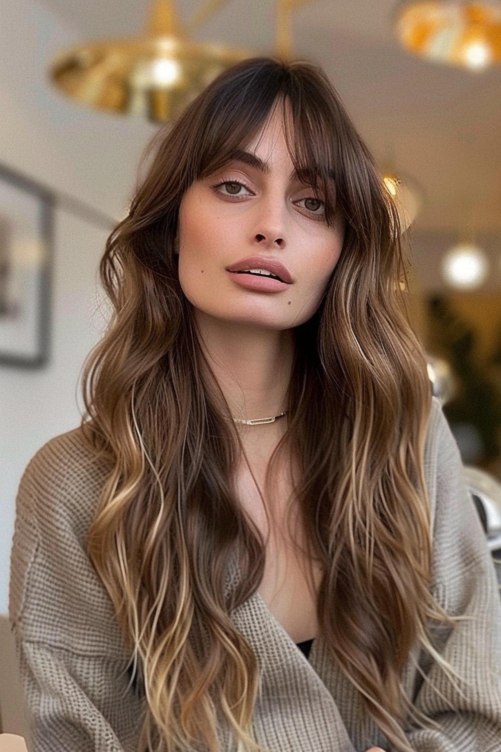 Long hair with face-framing bangs