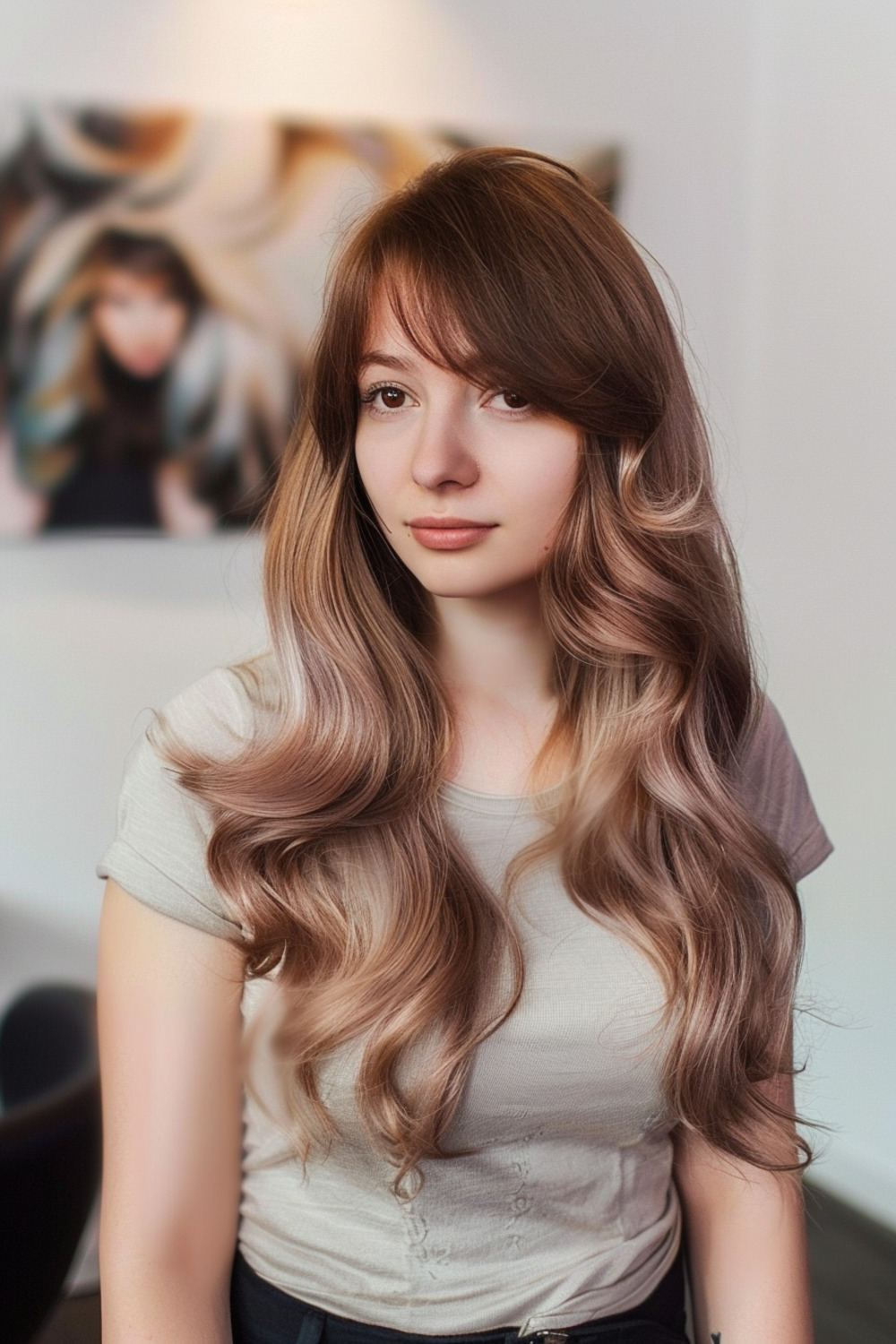 Long hair with side swept bangs for thick hair