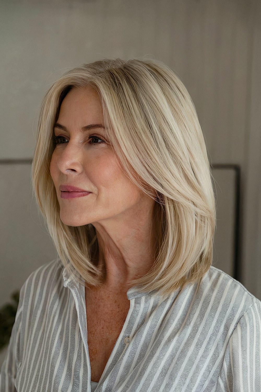 Long layered bob for women over 50