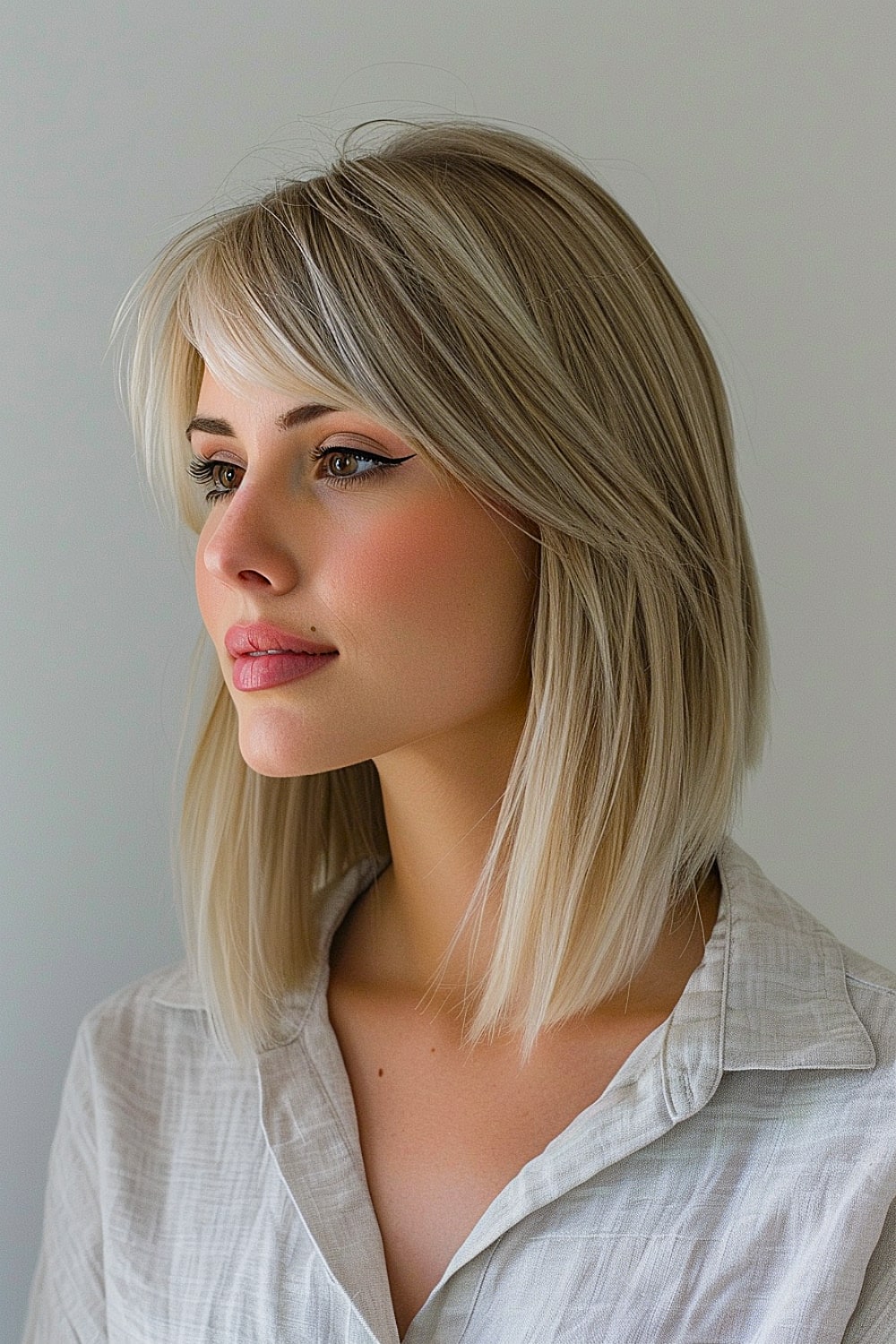 Long layered bob with bangs