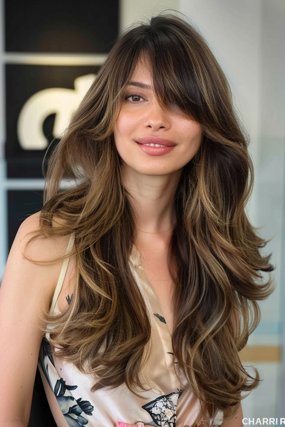 Long layered hair with deep side part for thick hair