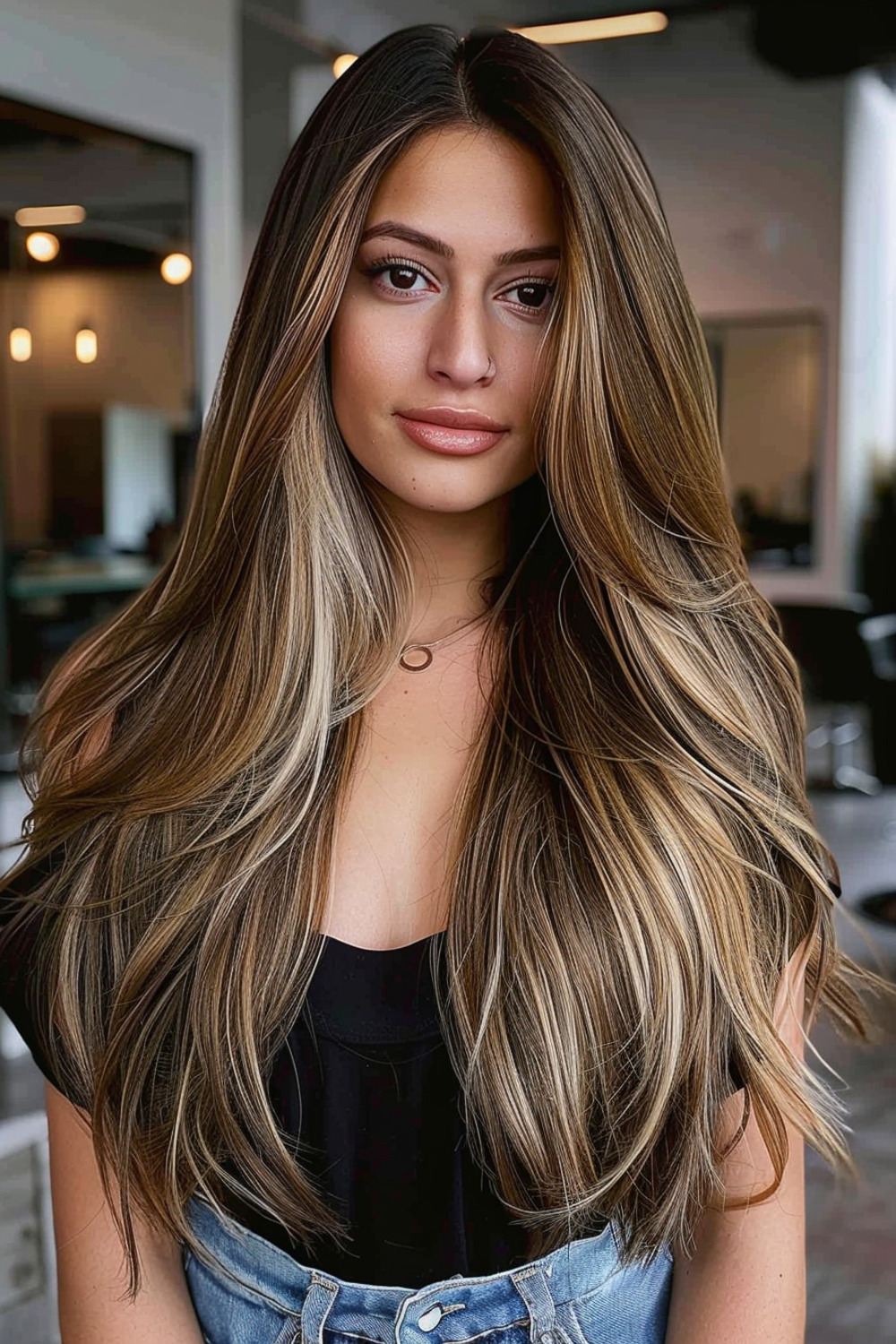 Long layers with highlights for thick hair