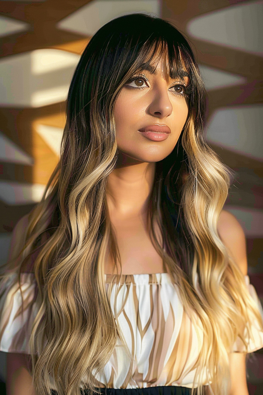 Long ombre hair with textured bangs
