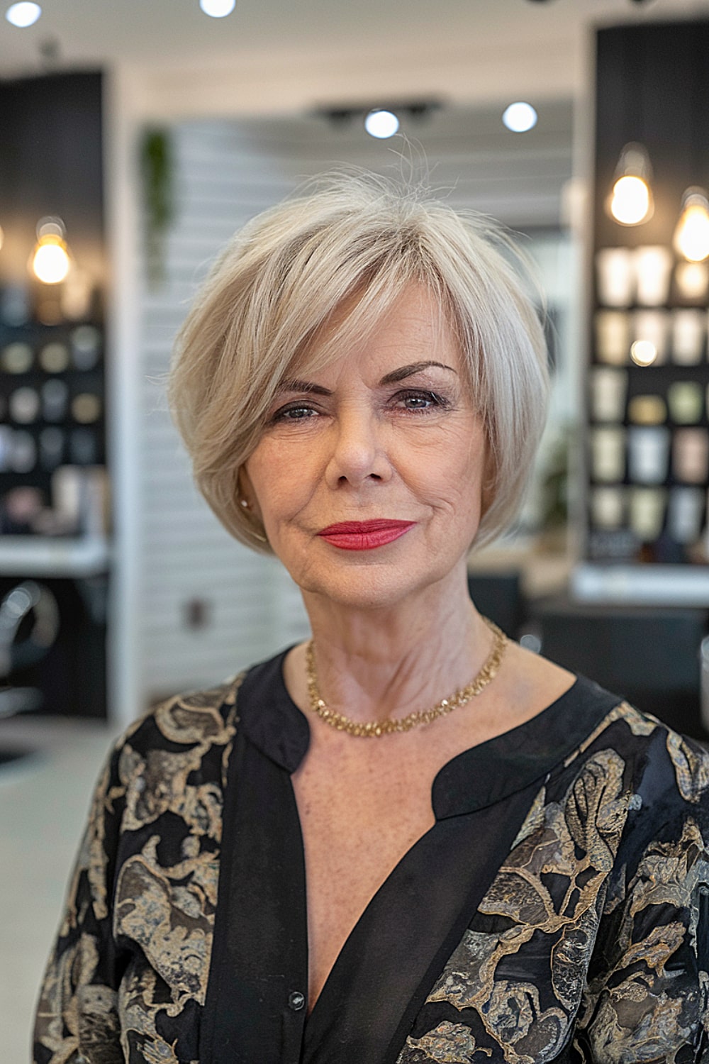 Long pixie with polished finish for women over 70