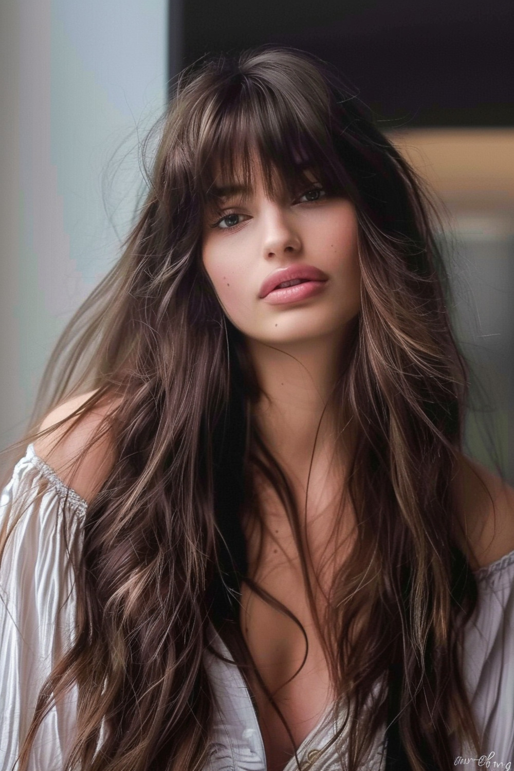 Long thick hair with bangs