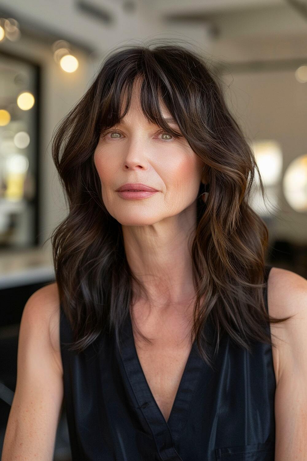 Medium layers with curtain bangs