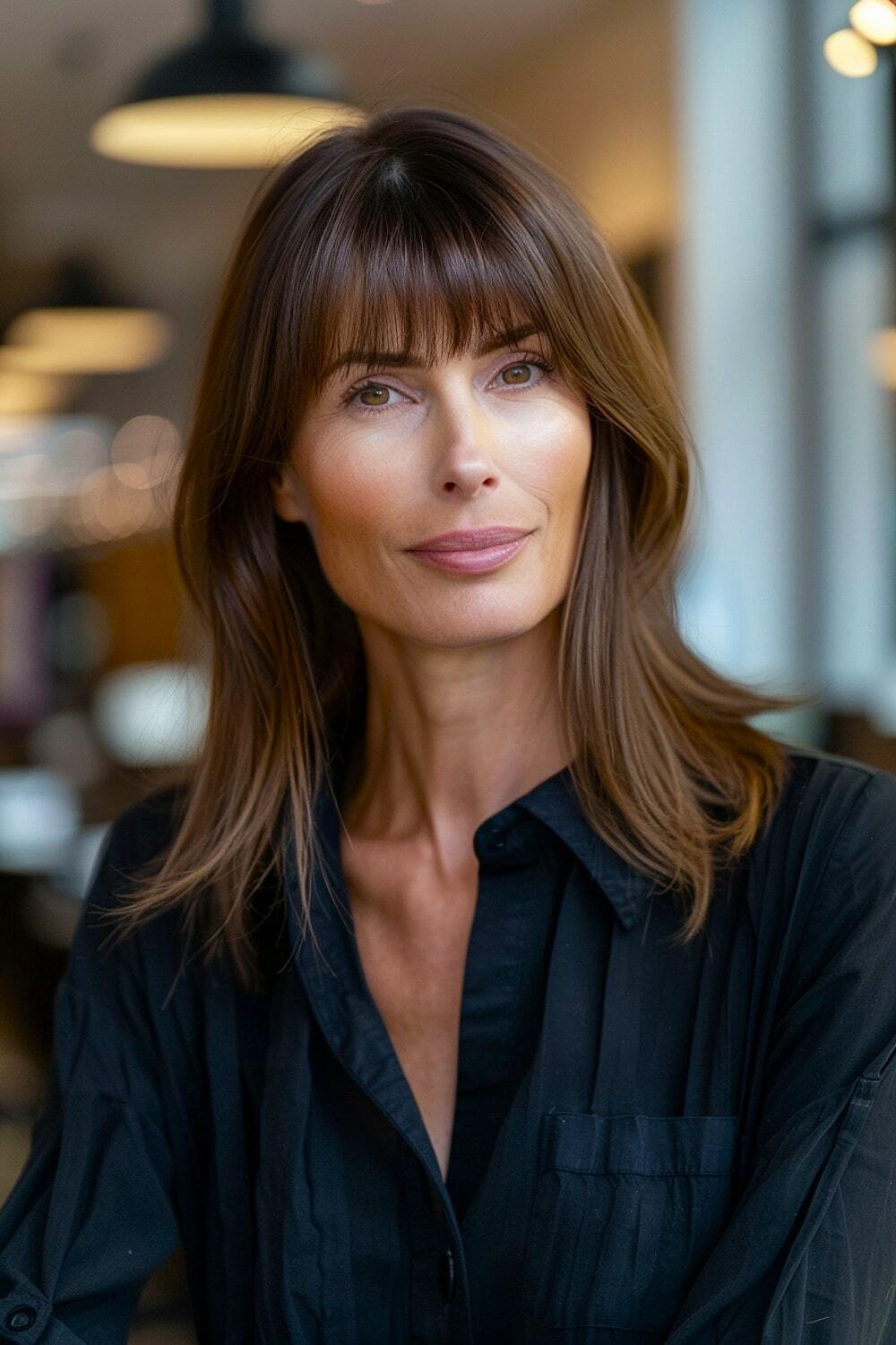 Medium-length haircut with bangs for older women