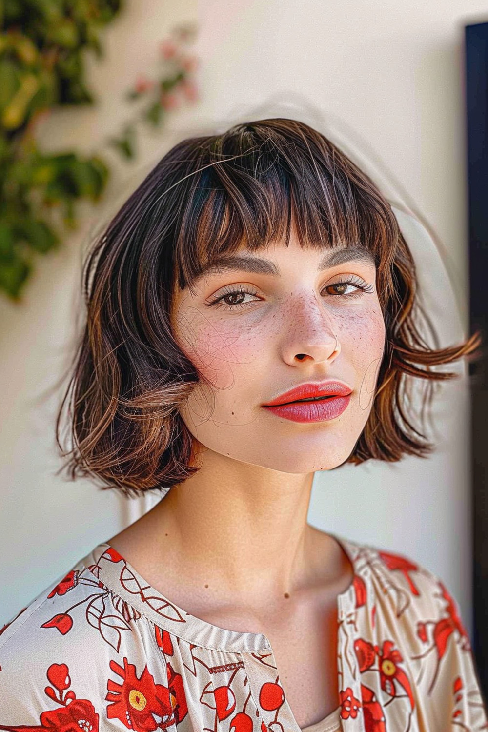 Messy bob with blunt bangs