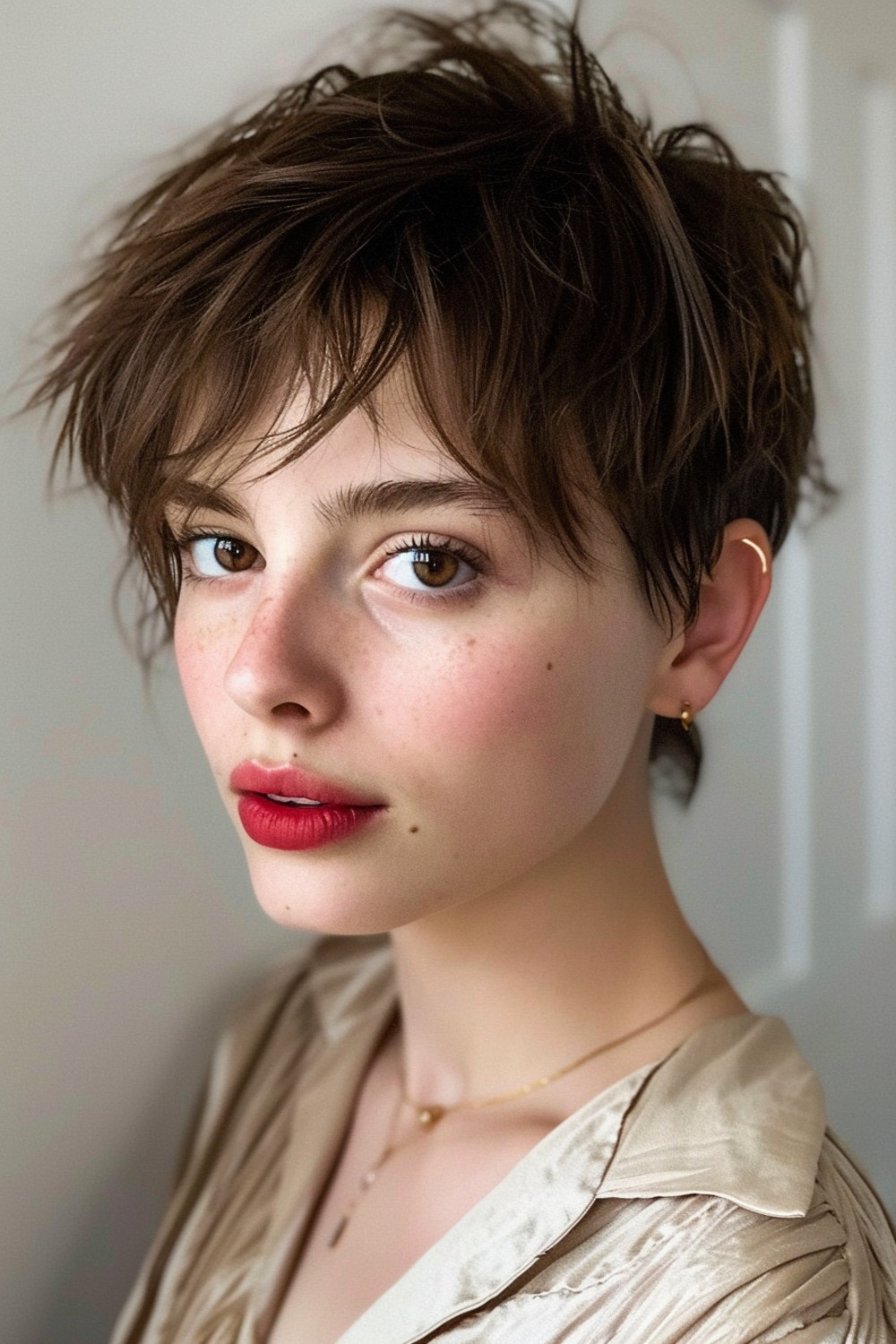 Messy pixie with layered bangs