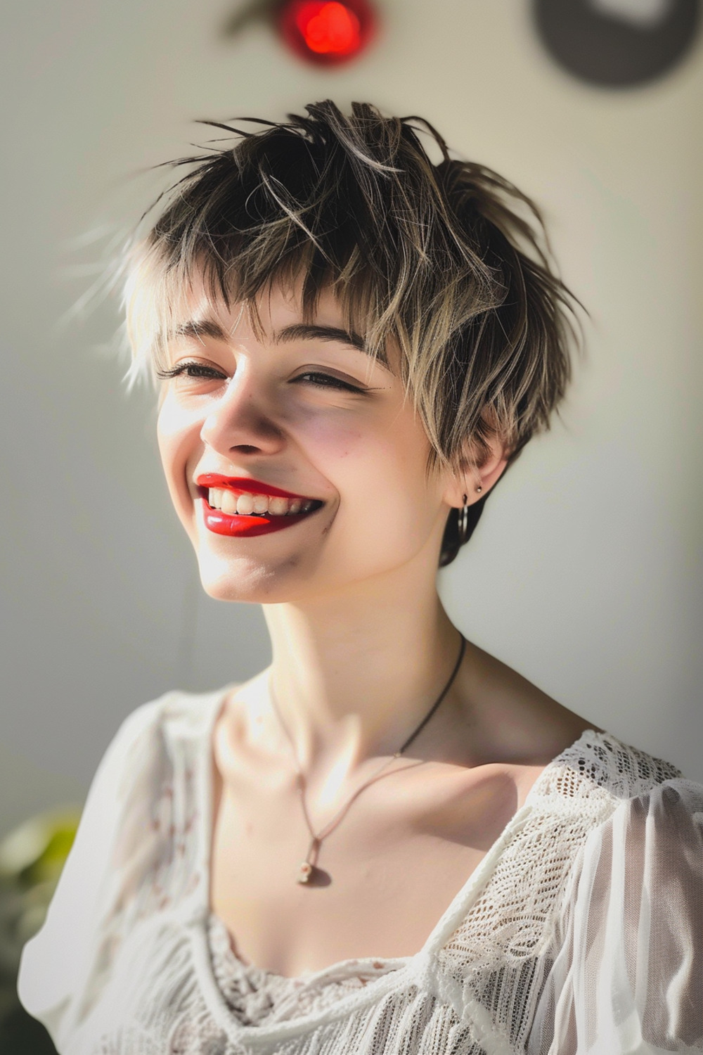 Messy shaggy pixie with textured ends