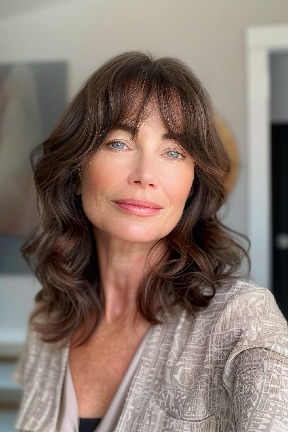 Middle part and bangs for older women