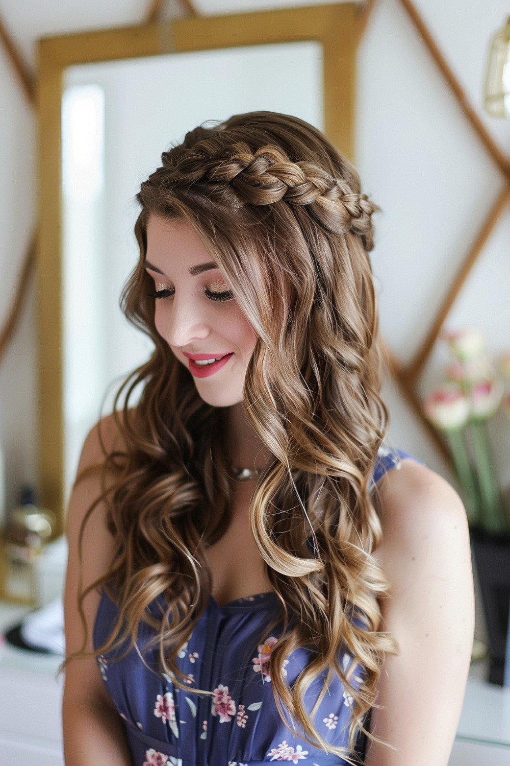 Milkmaid braids with loose curls