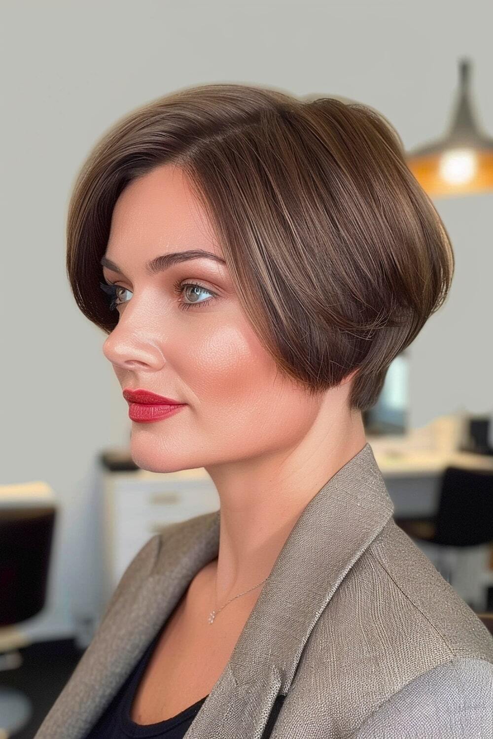 One-length cut ear-length bob
