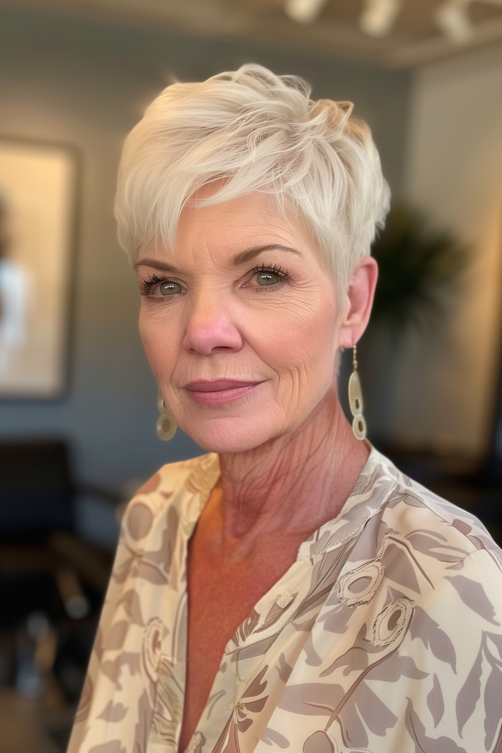 Pearly blonde pixie for women over 70