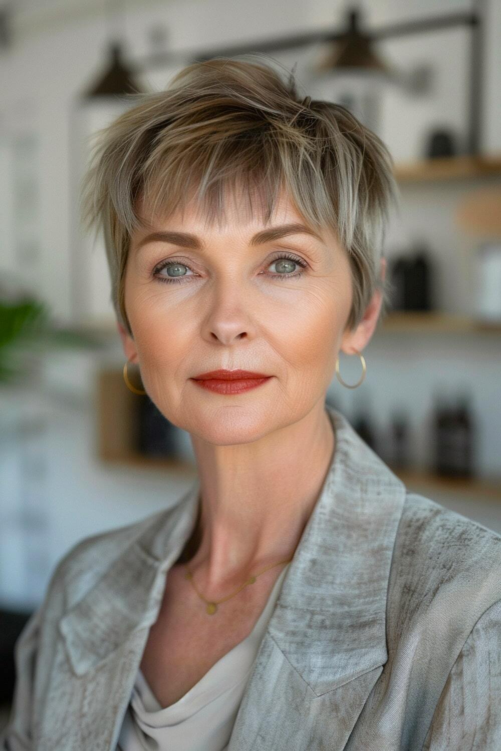 Pixie cut with bangs for older women