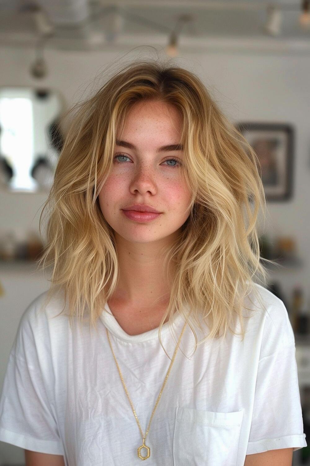 Playful choppy medium layered hairstyle