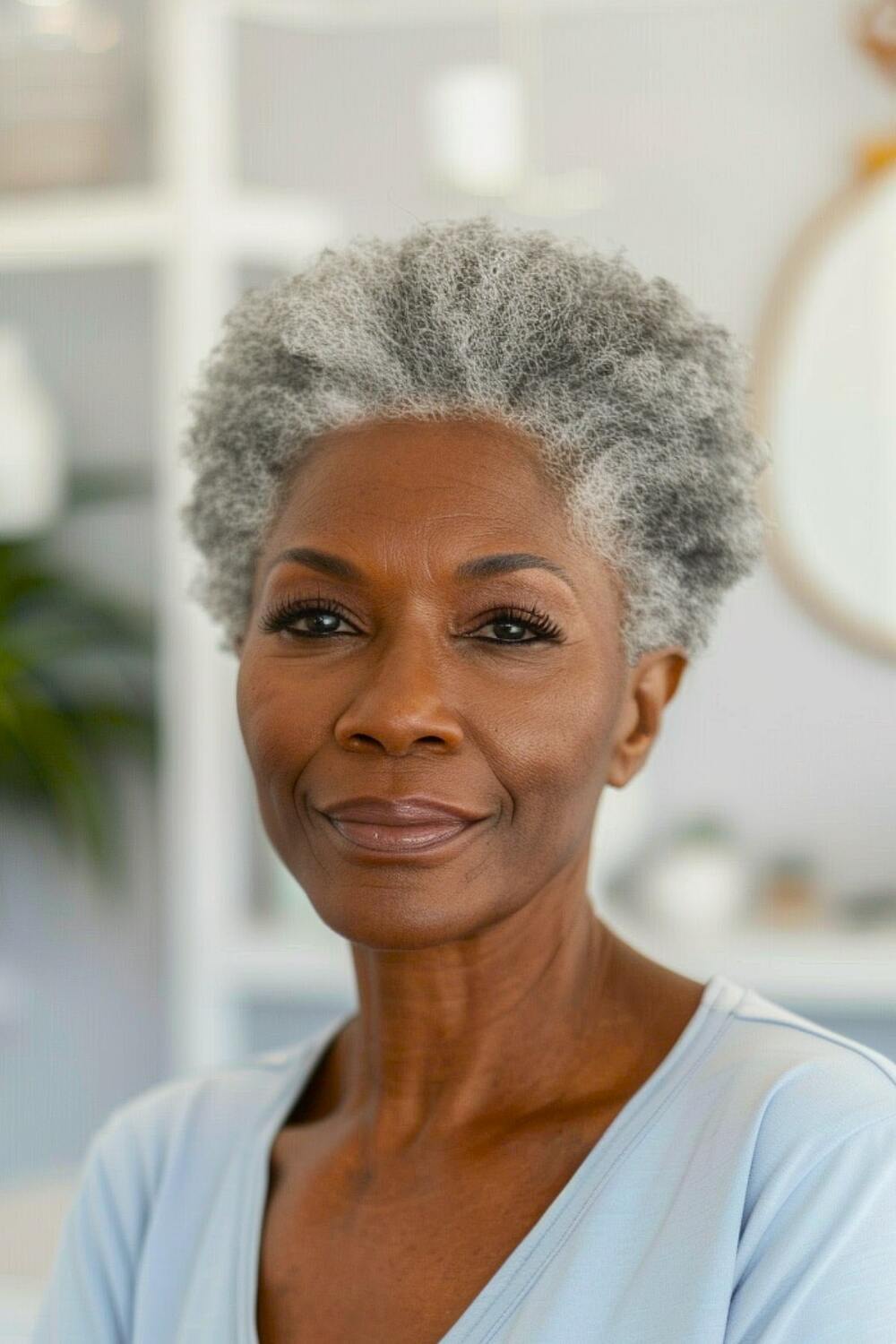 Short Afro hairstyle for women over 60