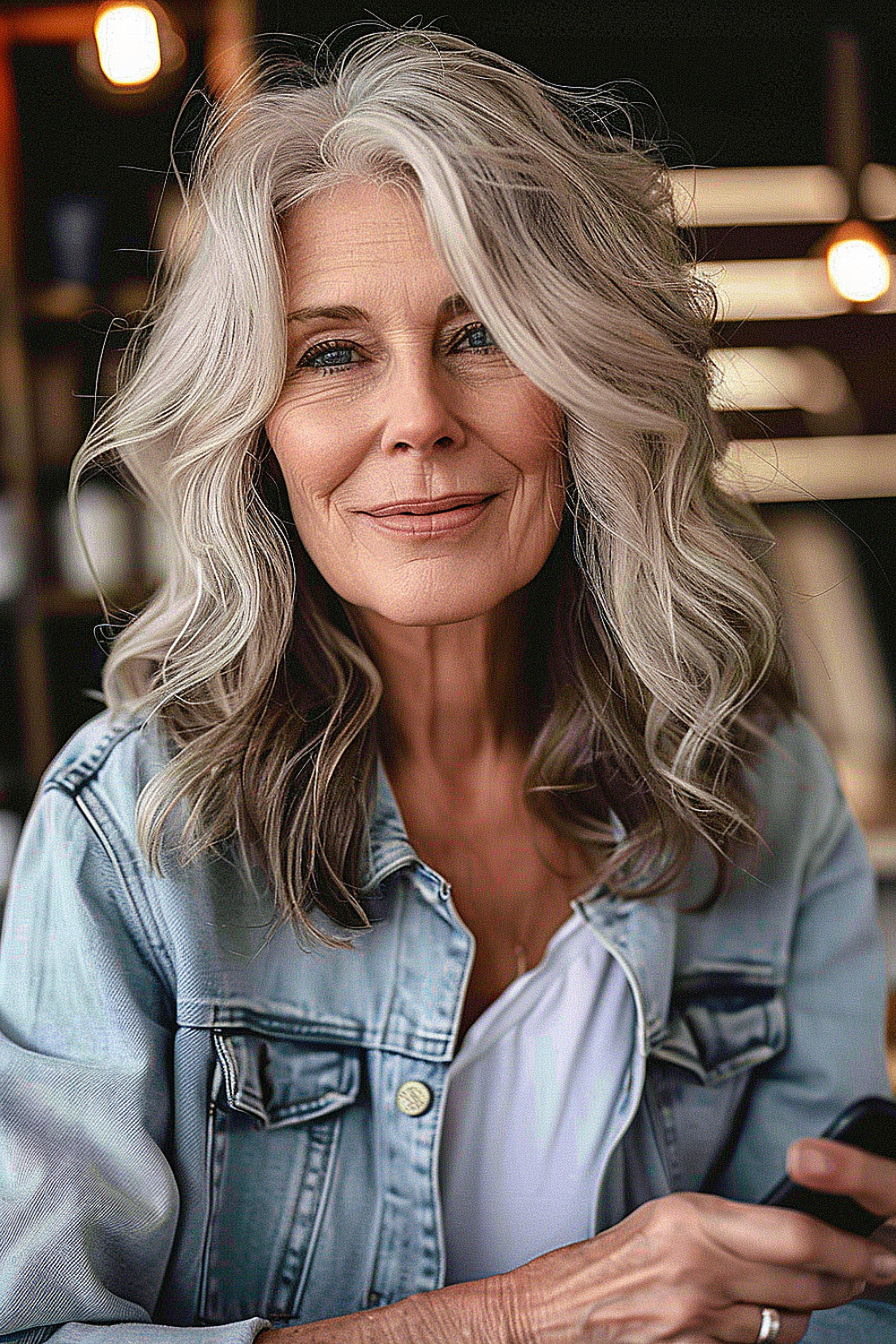Silver and gray hair with soft, textured waves