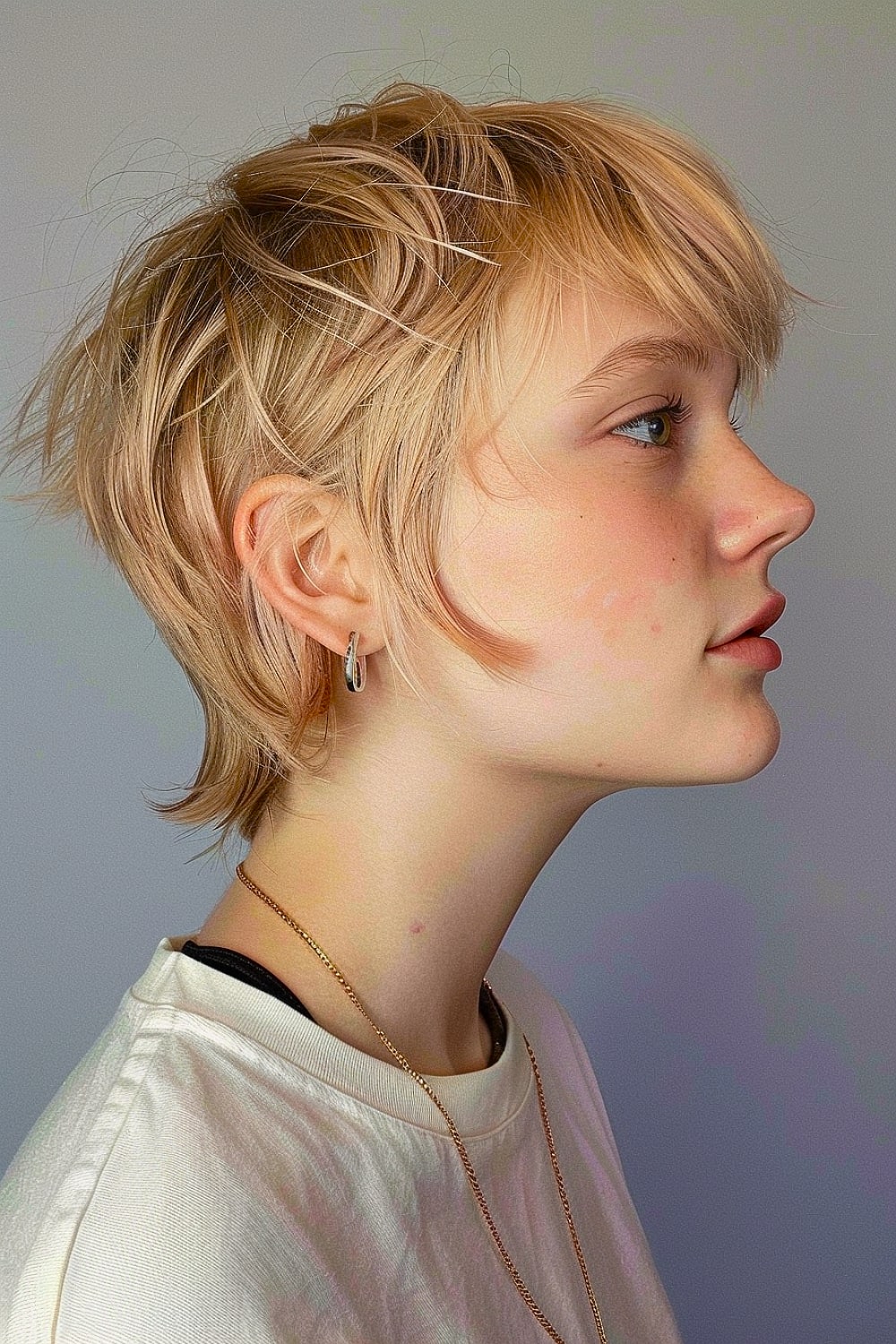 Mullet-style shag pixie cut