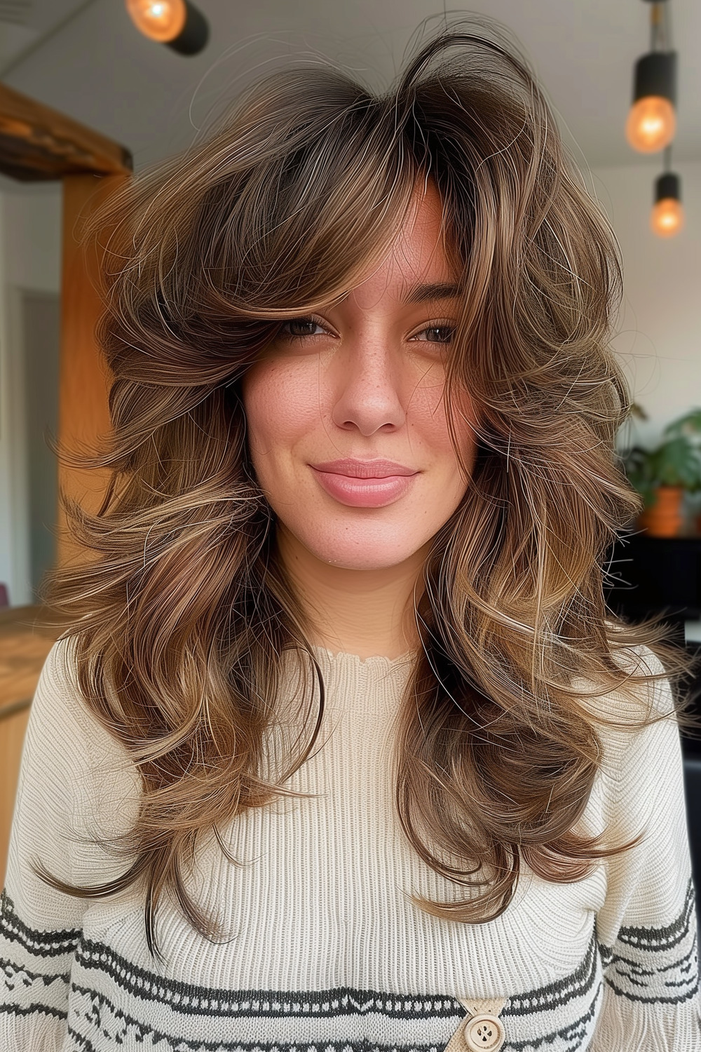 Shaggy butterfly cut with tousled ends