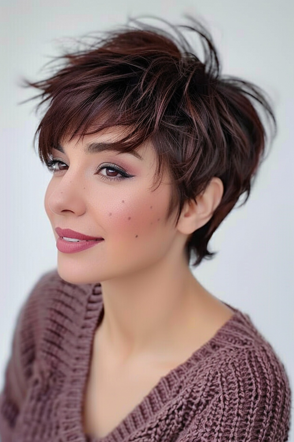 Shaggy pixie with asymmetrical fringe