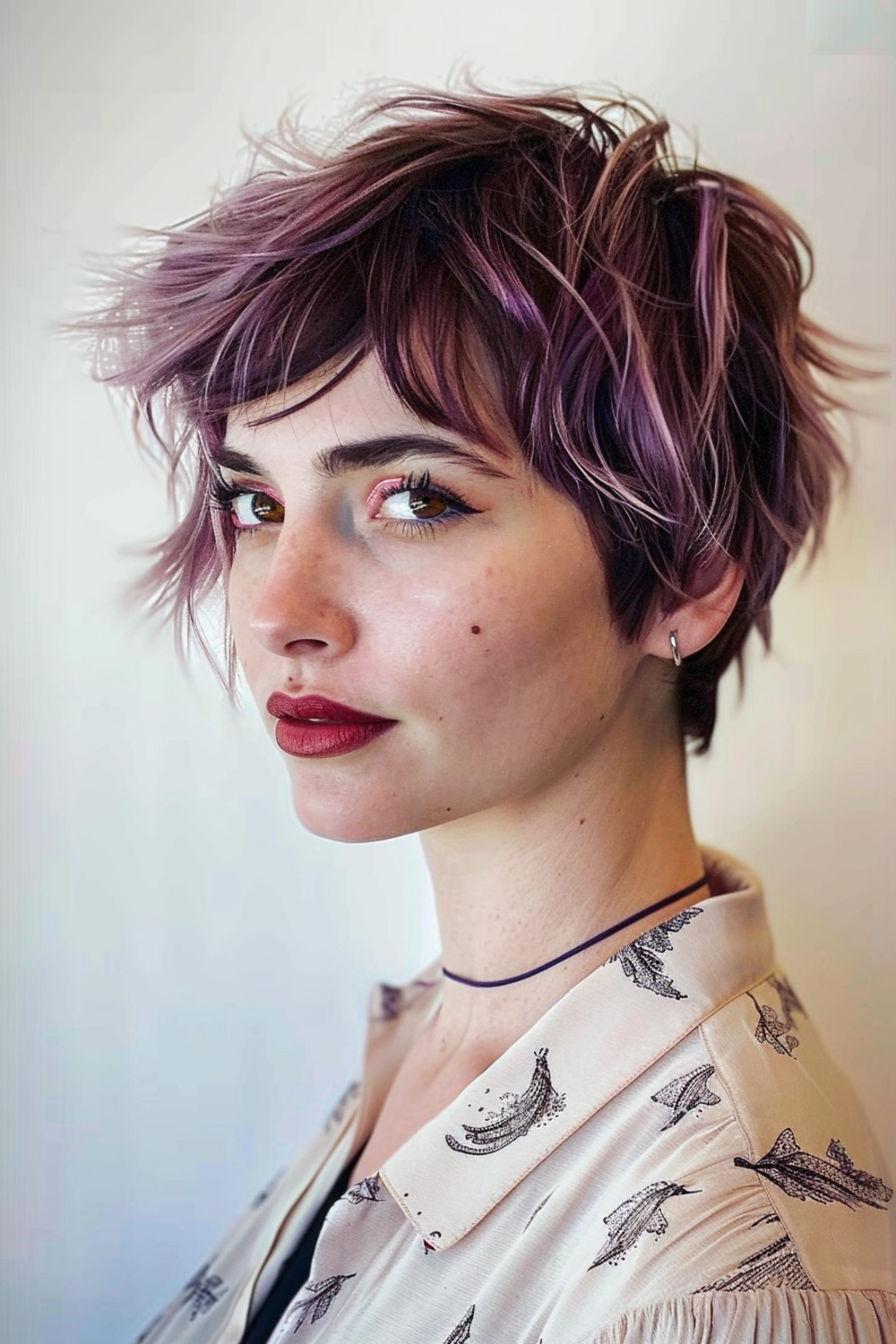Shaggy pixie with deep purple highlights