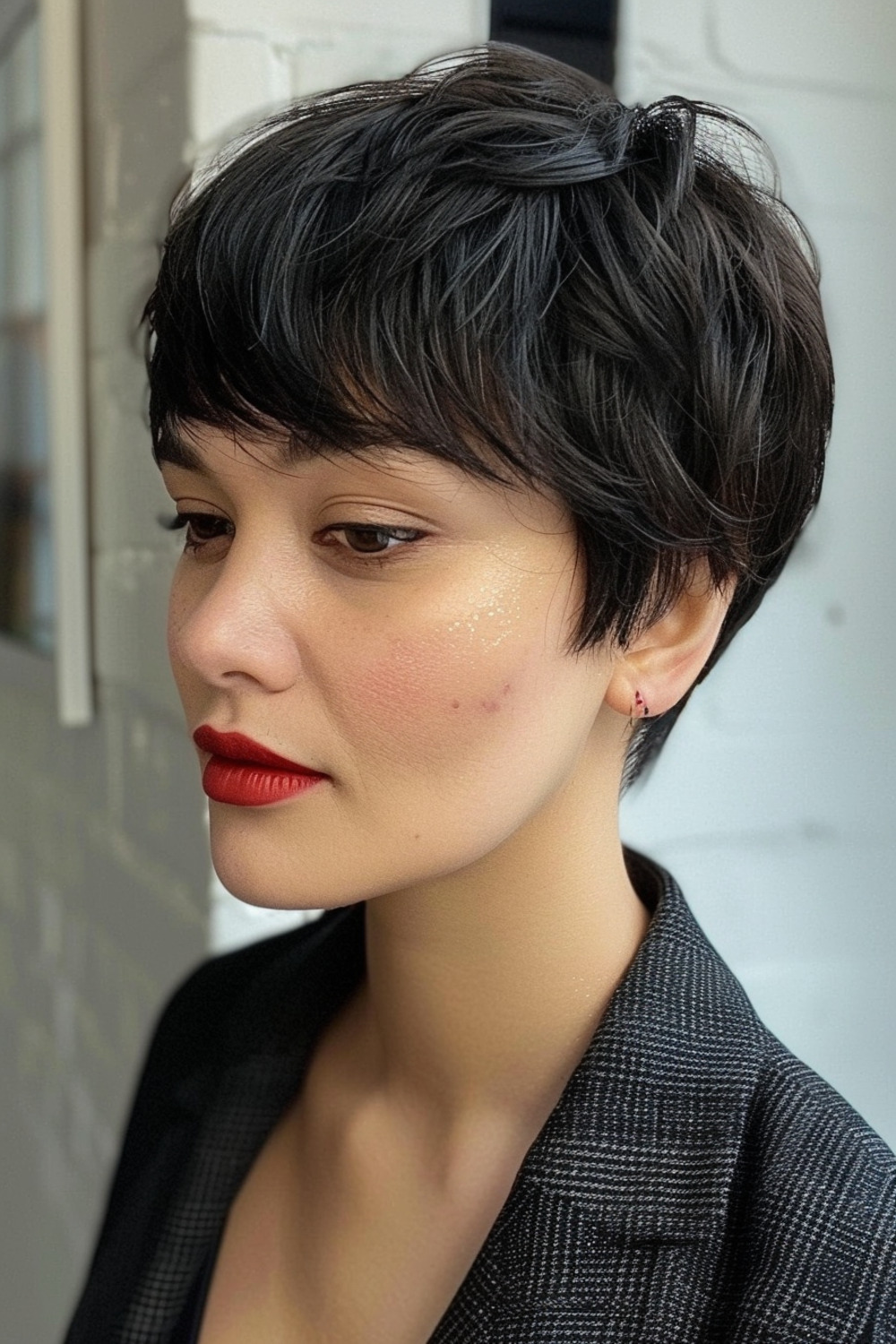 Shaggy pixie with sleek finish