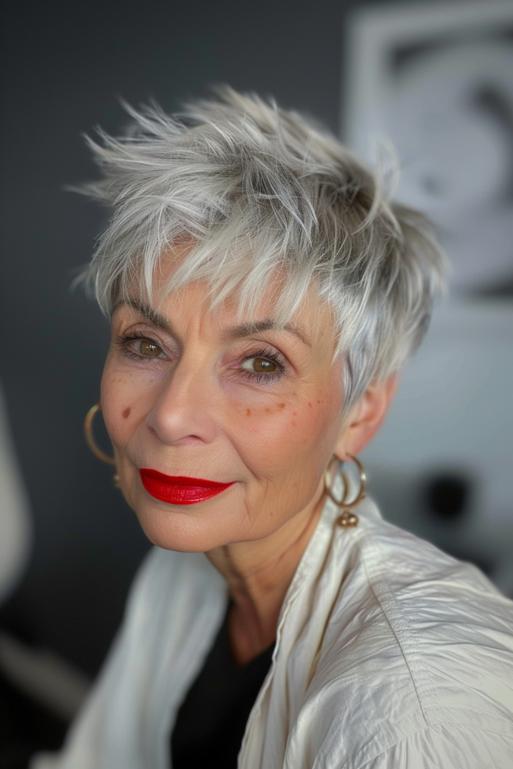Shaggy pixie with wispy texture for women over 70