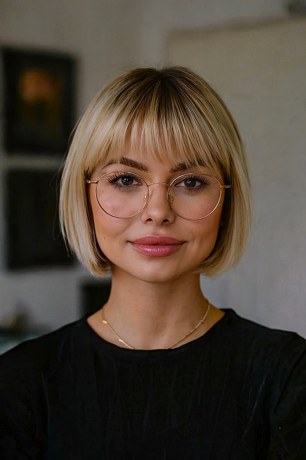 Short bob with bangs for women with glasses