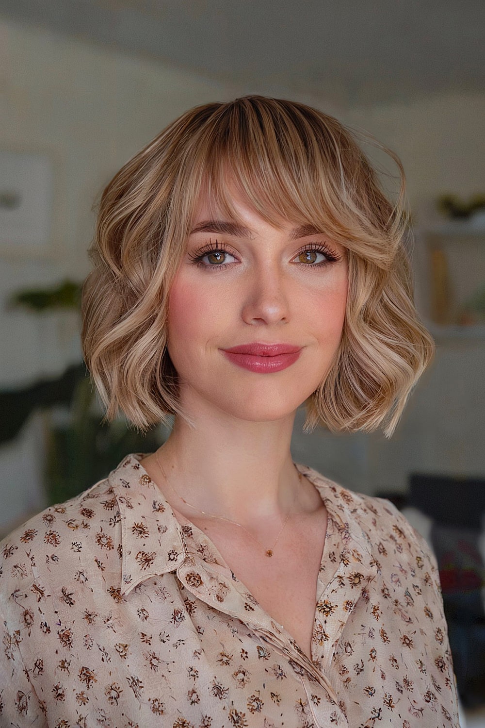 Short bob with bangs for long faces