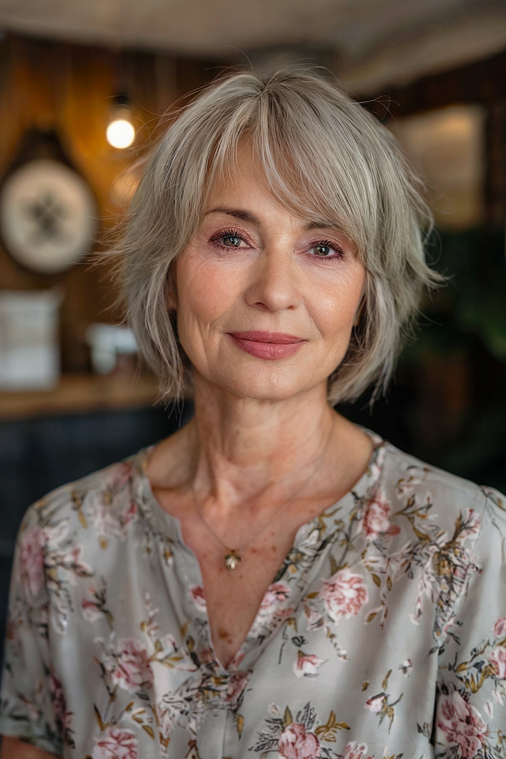 Short bob with bangs for thin gray hair