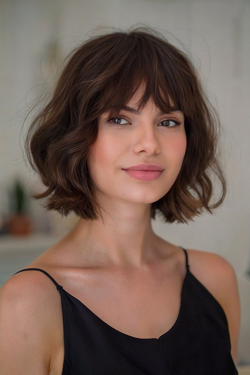 Voluminous short bob with bangs