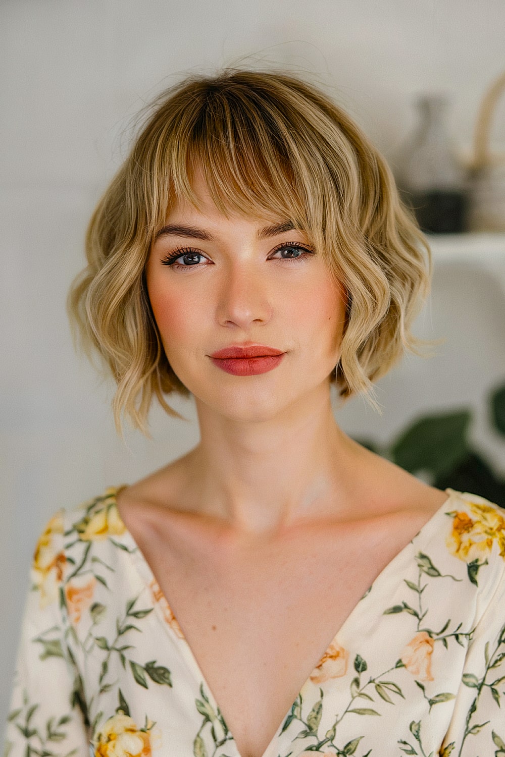 Short wavy bob with bangs