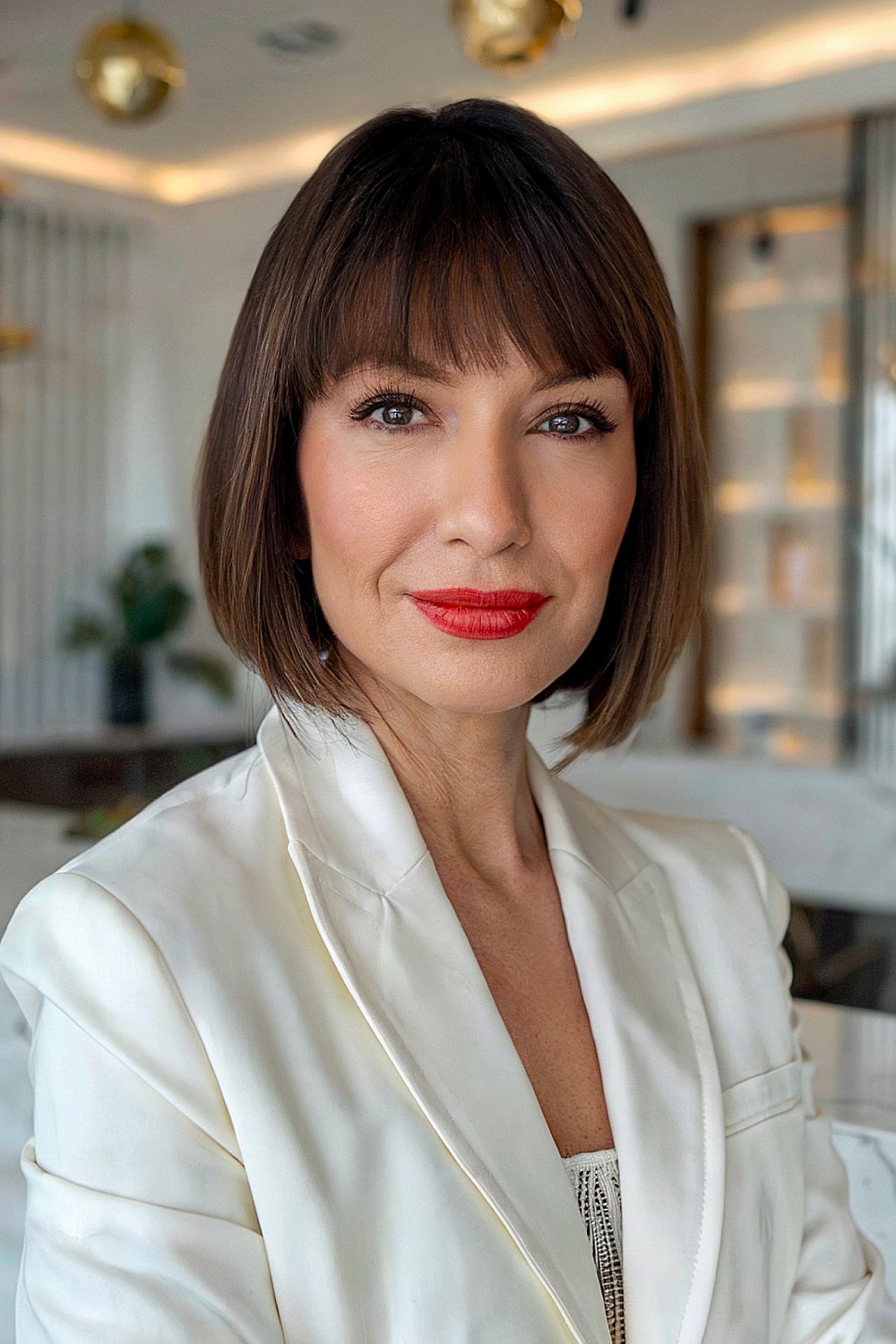 Short bob with soft blunt bangs