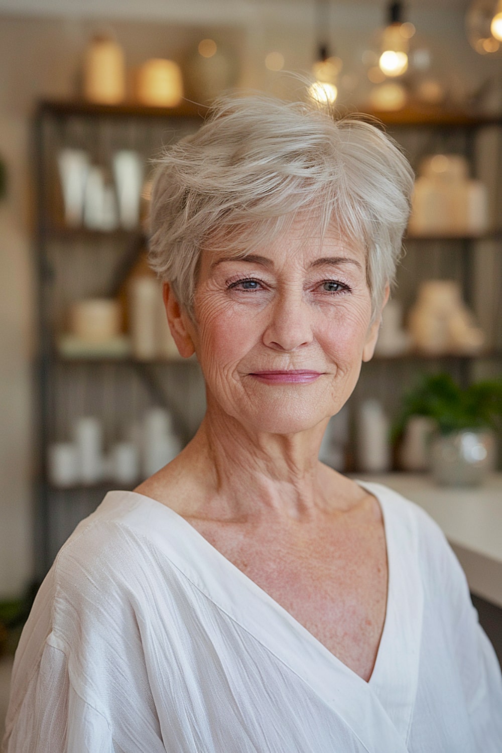 Short feathered crop with soft texture for women over 70