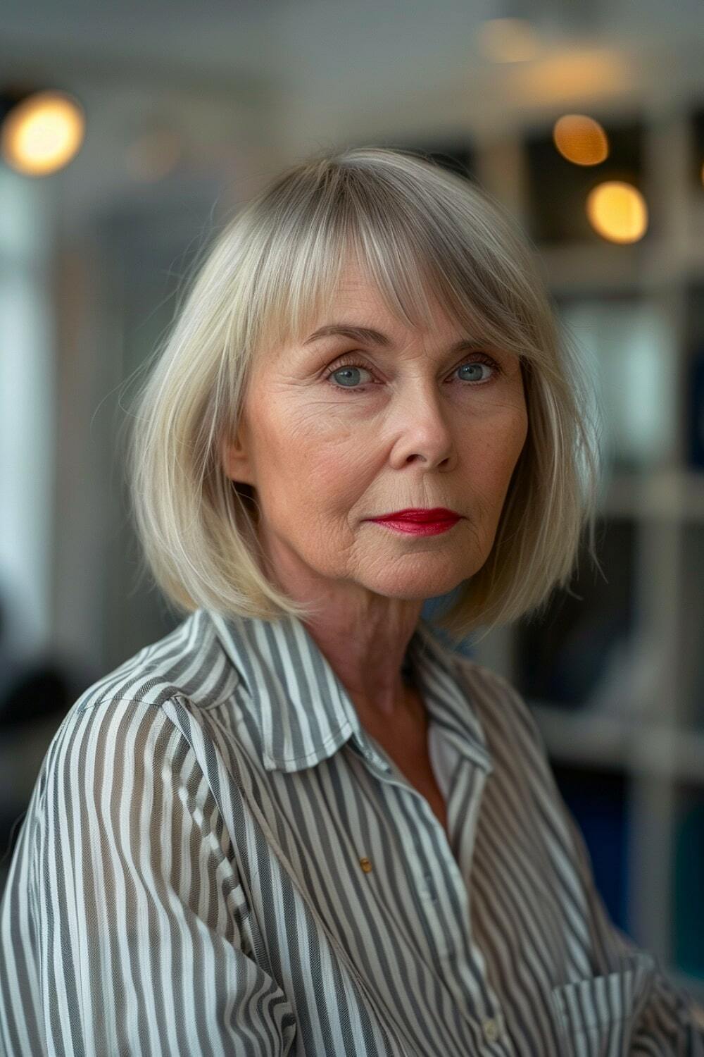 Short hair with bangs for older women