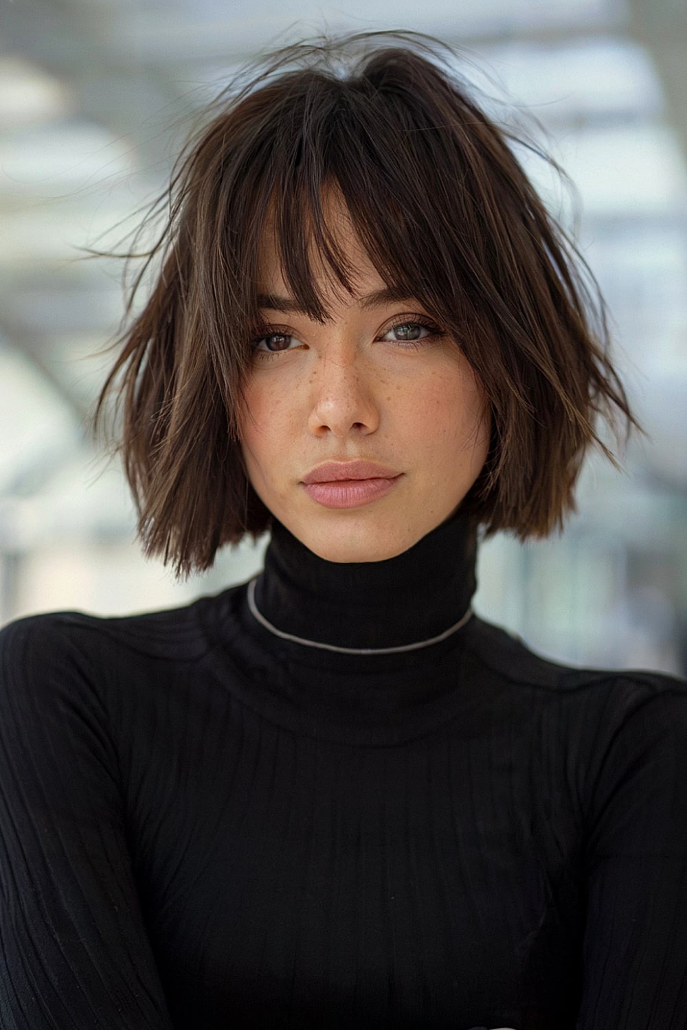 Short razor-cut bob with jagged bangs