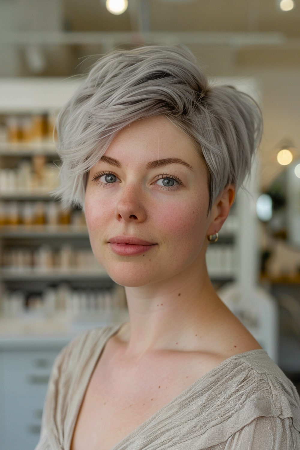 Short sassy grey hair